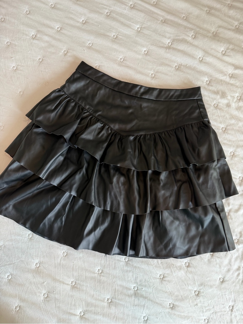Women’s Boutique Black Tiered Ruffle Faux Leather Mini Skirt